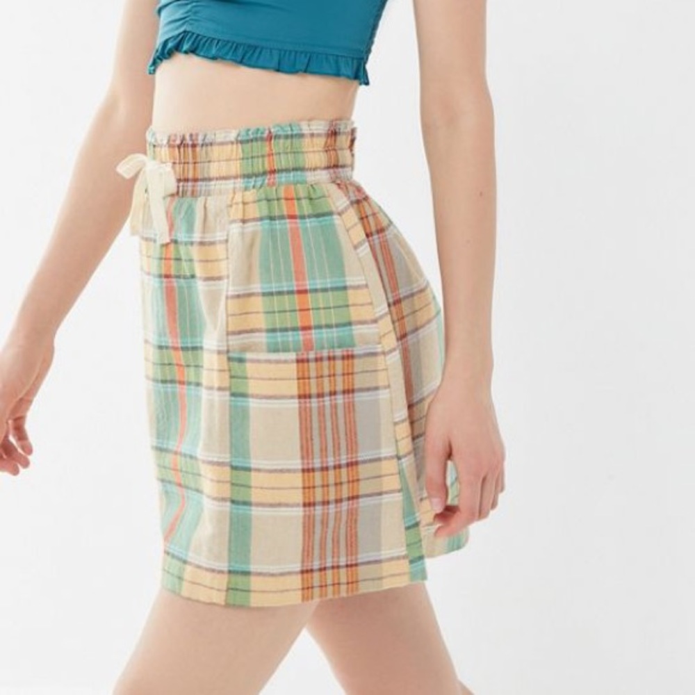 NWT UO 90s Y2K Plaid Pocket Drawstring Skirt Academia